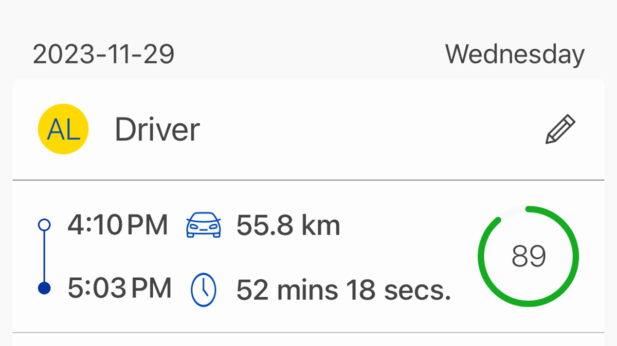 Aviva Journey App trips screen